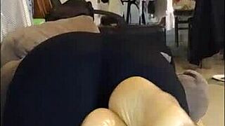 A black foot fetishist receives a reverse solejob from a foot chick