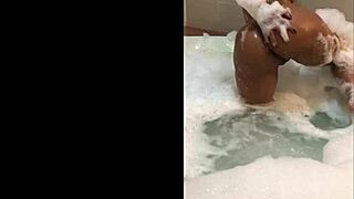 Steamy solo session of an aroused coal miner in the bath