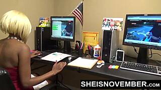 Ebony babe MSNovember cheats on her boyfriend with boss and gives him a blowjob