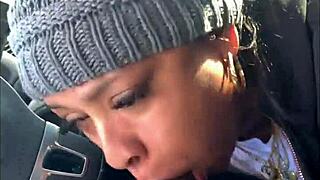 Beautiful afro girl is a skilled snowboarder and gives great blow job