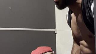 Muscle hunk gets dominated in gay gym anal sex