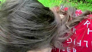 Beautiful African woman gives blow job to her lesbian best friend in the park