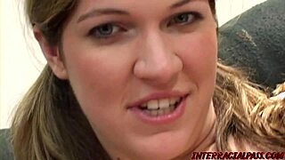 Beautiful girl with pigtails, Renee Jordan, meets her well-endowed black partner