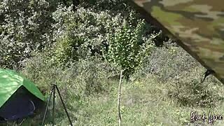 A blowjob in the tent while nobody is around, quite a risk