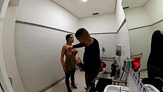 Jade cosplay girl engages in passionate bathroom encounter with Mr. Matusalem in Halloween-themed video