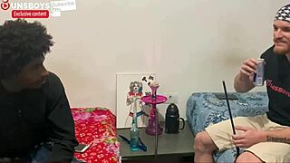 Heterosexual man stitches with gay friend in intimate video series
